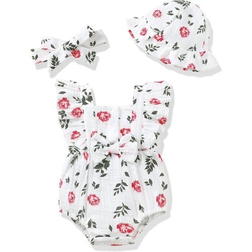 Baby Girl Clothes Infant Summer Romper Cotton Linen Newborn Essentials Photography Preemie Outfits with Hat&Headband