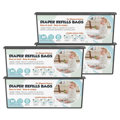 Diaper Pail Refills Bags with 30 Bags Compatible with Genie Easy Roll Signature and Platinum Diaper Pails, 7-Layer Odor-Barrier Technology, 4 Pack (120 Bags)