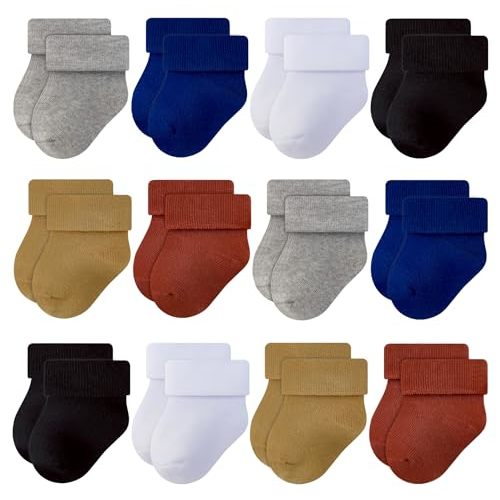 RATIVE Newborn Baby Socks 0-6,6-12 Months Terry Turn Cuff Socks for Boys Girls