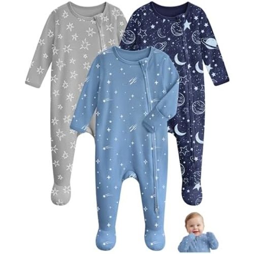 Baby Pajamas 100% Cotton Baby Sleepers for Newborn 0-3 3-6 6-9 Months 3Pcs Footie Pajamas Baby Boys Girls Clothes