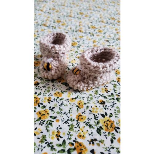 Hand Crocheted Embroidered Bumble Bee Baby Booties (available in many colours)