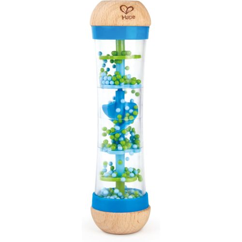 Hape Beaded Raindrops | Mini Wooden Musical Shake & Rattle Rainmaker Toy, Blue, Model Number: E0328B
