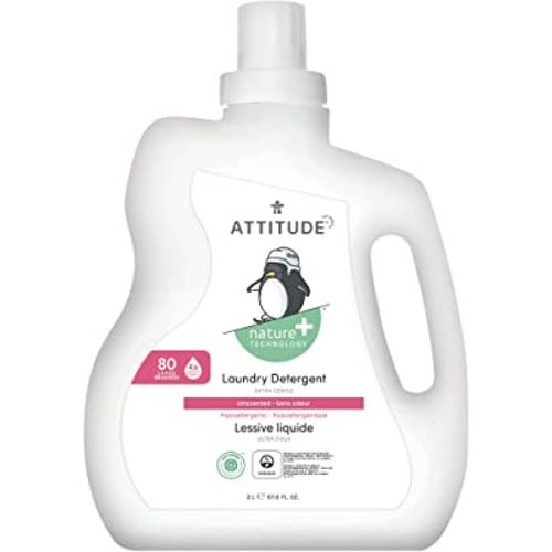ATTITUDE Laundry Detergent for Baby Apparel, Plant and Mineral-Based Formula, He, Vegan and Cruelty-free Washing Machine and Household Products, Hypoallergenic, Unscented, 80 Loads, 67.6 Fl Oz