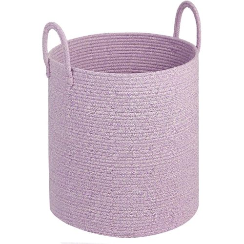 Girl Laundry Basket,Laundry Hamper,15''x18'' Cotton Rope Storage Basket for organizing,Tall Woven Blanket Basket for Living Room,Nursery Hamper,Baby Toy Laundry Bin (Light purple)