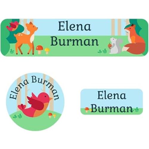 Name Bubbles - Kids Custom Name Labels for Daycare, School, Camp (144 Labels) - Personalized Waterproof Name Stickers for Clothes Tags, Lunch Boxes, Water Bottles, & School Supplies (Woodland Animals)