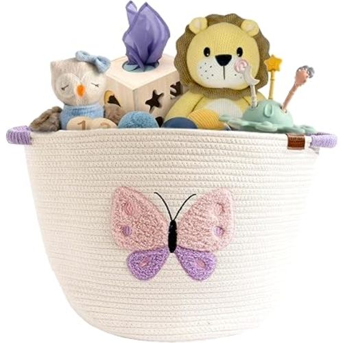 Living Textiles Cotton Rope Storage Basket, Nursery Kids Toy Bin Butterfly