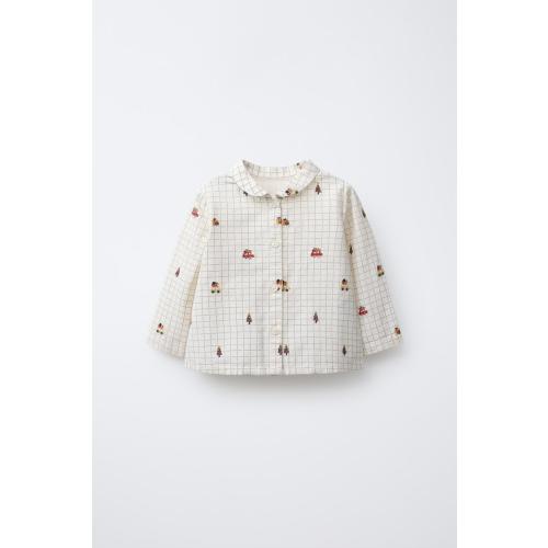 PLAID SHIRT WITH EMBROIDERED DETAILS - Ecru | ZARA United States