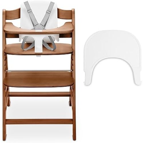 hauck Adjustable Wooden High Chair for Babies and Toddlers - Includes Infant Insert, Tray & Safety Harness - Grows with Child up to 198 lbs - Walnut