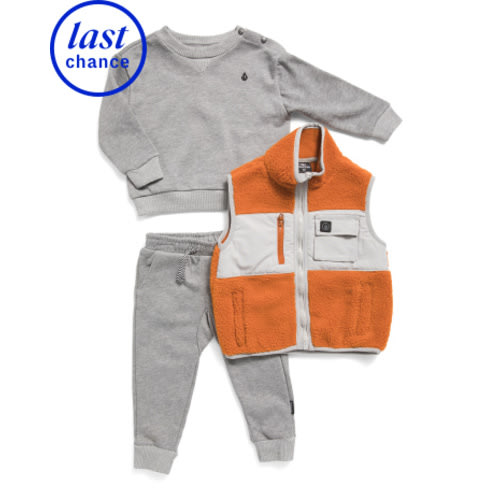 Infant Boys 3pc Fleece Vest Sweatshirt And Joggers Set | Baby Boys (0-24m) | Marshalls