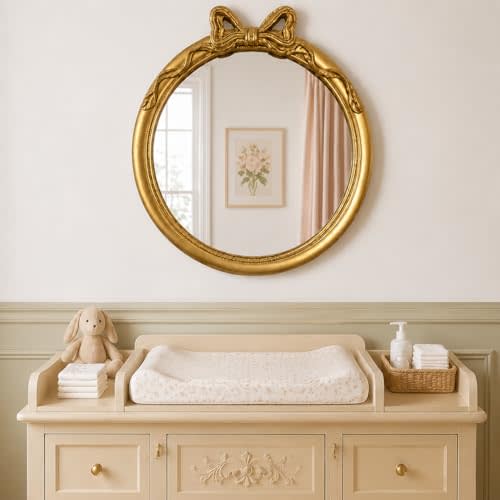 27x27 inch Bow Mirrors for Wall, Round/Circle God Decorative Wall Mounted Mirror, Irregular Mirrors Suitable for Bedroom, Hallway, Living Room Decoration, Bathroom Sink