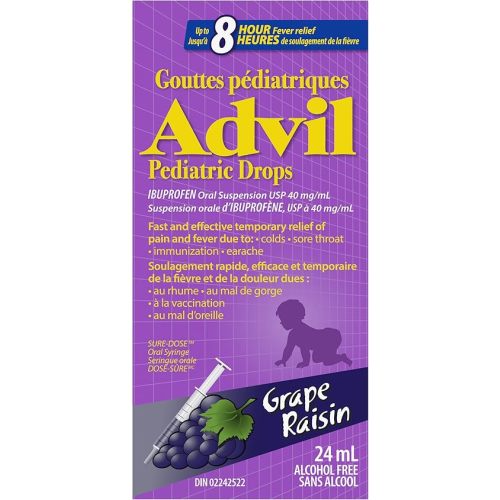 Advil Pediatric Drops Fever and Pain Reliever for Infants, Grape Flavour, 24 mL