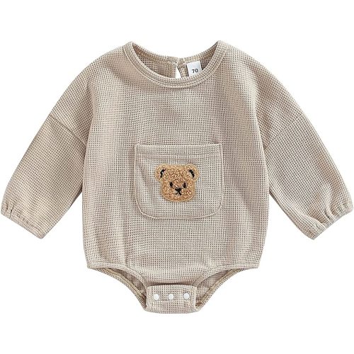 Cute Baby Sweatshirt Romper Waffle Knit Baby Clothes Infant Girl Boy Fall Winter Outfits