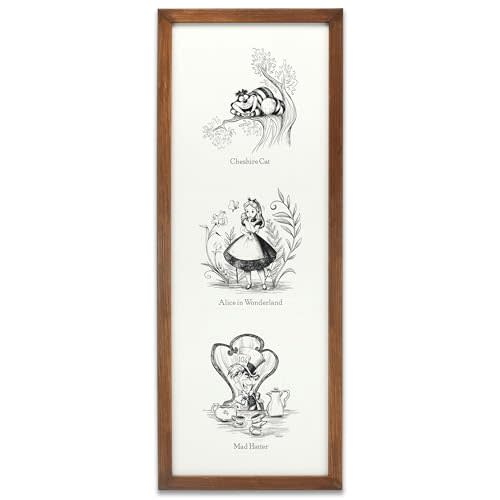 Disney Alice in Wonderland Storybook Framed Wood Wall Decor - Black and White Alice in Wonderland Wall Art For Home Decorating