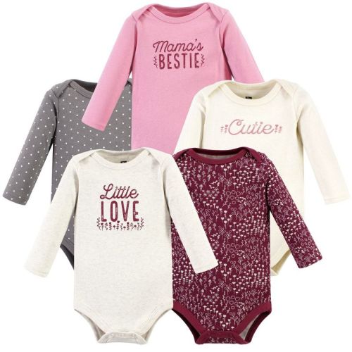 Hudson Baby Infant Girl Cotton Long-Sleeve Bodysuits, Little Love Flowers 5-Pack