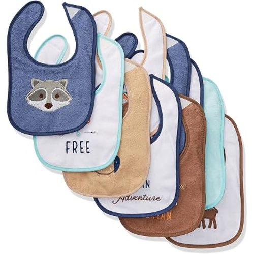 Hudson Baby Unisex Baby Cotton Terry Drooler Bibs with Fiber Filling, Raccoon, One Size
