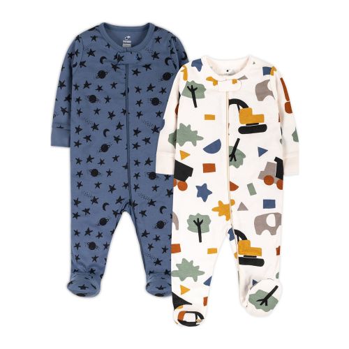 Little Star Organic Baby Boy 2Pk Long Sleeve Sleep N Play, Size Newborn - 9 Months