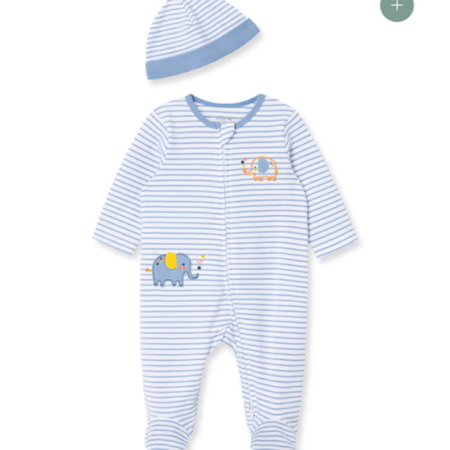 Elephant 2-Way-Zip Footed One-Piece And Hat