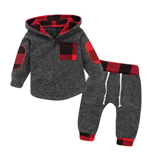 BLVB Toddler Baby Girl Boy Clothes Fall Outfits Plaid Print Long Sleeve Hooded Sweatshirt Top + Pants Clothing Set