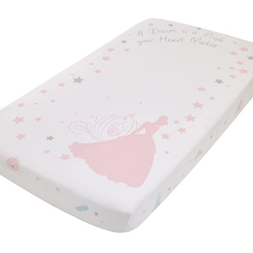 Disney Princess Enchanting Dreams White and Pink Cinderella A Dream is a Wish Your Heart Makes 100% Cotton Photo Op Nursery Fitted Crib Sheet