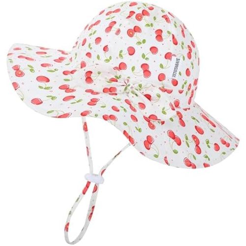 UPF 50+ Baby Girl Sun Hat with Wide Brim & Neck Flap, Adjustable Toddler Bucket Hat for Beach Outdoor