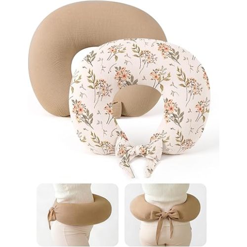 lulumoon Muslin Nursing Pillow Covers - 2-Pack Cotton Slipcovers for Breastfeeding Pillow - Extended Adjustable Strap for Secure Fit & Stable Support - Hidden Zipper Safety for Bottle-Feeding