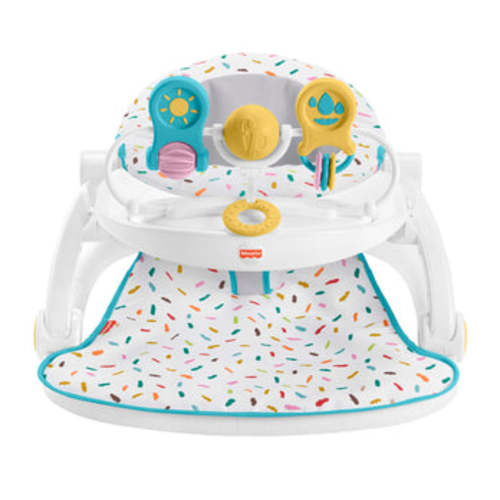 Fisher-Price Deluxe Sit-Me-Up Floor Seat Portable Baby Chair With Toy Bar, Rainbow Sprinkles