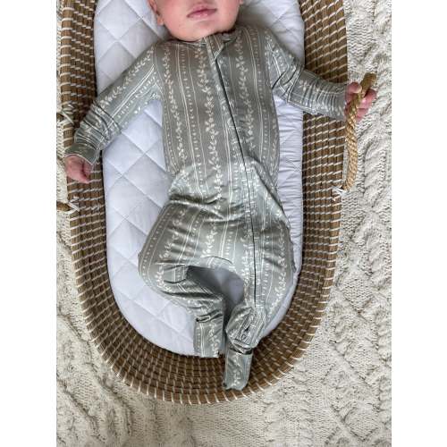 Baby Bamboo Zippered Onesie (Cottage Stripe)