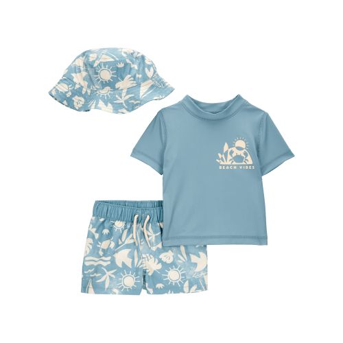 Baby 3-Piece "Beach Vibes" Rashguard Swim Trunk & Hat Set - Carter's | Carter's