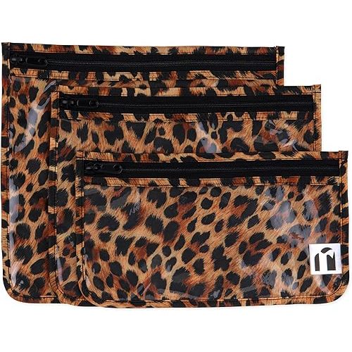 Roamio Travel Bag, Toiletry, TSA Approved Pouch, Zip Quart Size Airline Compliant, Clear-Sided, Baby, Diaper Bag Organization, Makeup, Accessories, Carry On Packing, Set of 3 Sizes, Leopard Print