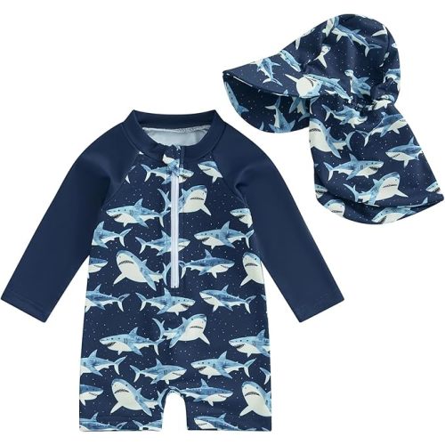 Hnyenmcko Baby/Toddler Boy Rash Guard Swimsuit Long Sleeve One Piece Zipper Swimwear Sunsuit Infant Bathing Suit Beachwear