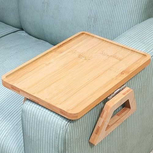 Couch Arm Tray,Bamboo Folding Sofa Tray,Sofa Armrest Trays Clip-On Couch Desk for Drinks,Snacks,Phone,Remote Control(Natural)