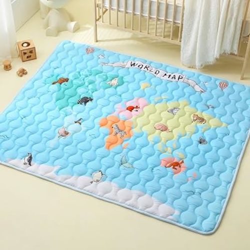 Viviland Baby Mats for Floor, 50x50 Inch Playpen Mat, Thick Playmat for Baby and Toddlers Infants, Non-Slip & Machine Washable, World Map