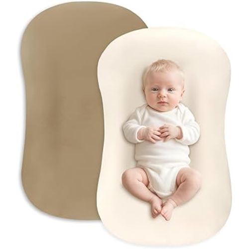 Hooyax Baby Lounger Cover 2-Pack, Ultra-Soft Stretchable Slipcover Fits Snuggle Me & Infant Loungers, Skin-Friendly Newborn Lounger Cover Set for Boys and Girls - Covers Only (Brown Beige)