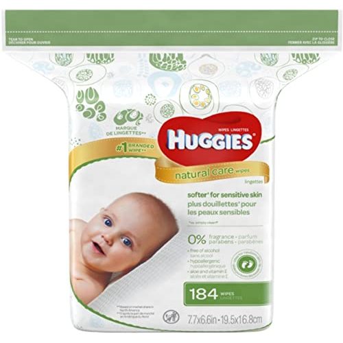 Huggies Natural Care Fragrance Free Baby Wipes, 552 Total Wipes 184 Count (Pack of 3), Packaging May Vary