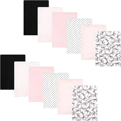Hudson Baby Unisex Baby Cotton Flannel Burp Cloths Bundle, Pink Bows, One Size