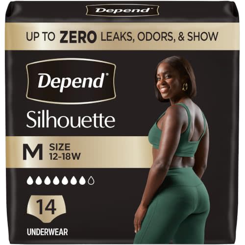 Depend Silhouette Incontinence Underwear for Women, Medium, 14 Count | Pink, Disposable, Adult Diapers for Women, Invisible Protection