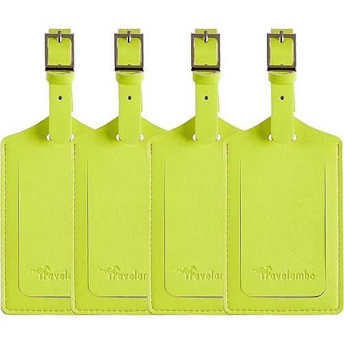 Travelambo Luggage Tags for Suitcases PU Leather Travel Tags Bag Tags Privacy Protection Travel Essentials