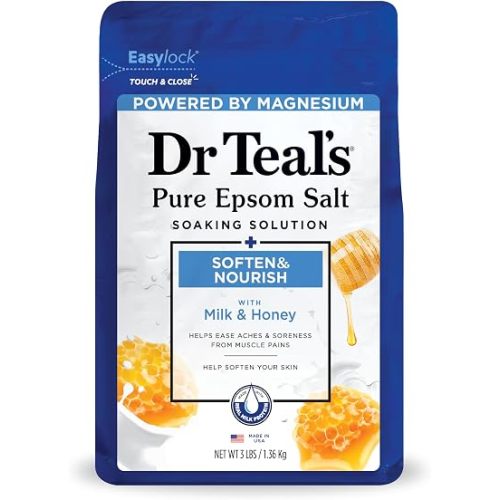Dr. Teal's Epsom Salt Soaking Solution, Soften & Nourish with Milk and Honey, 48 Oz