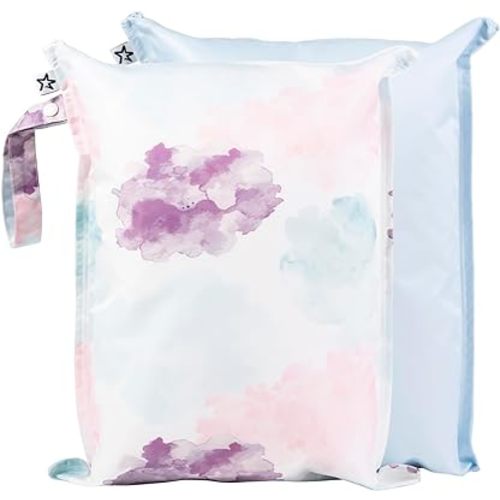 Tiny Twinkle Mess-proof Wet Bags 2 Pack Waterproof and Washable Bag for Travel storage, Stroller, Daycare, Baby Diapers, Yoga, Beach, Pool, Wet Toddler Swimsuits