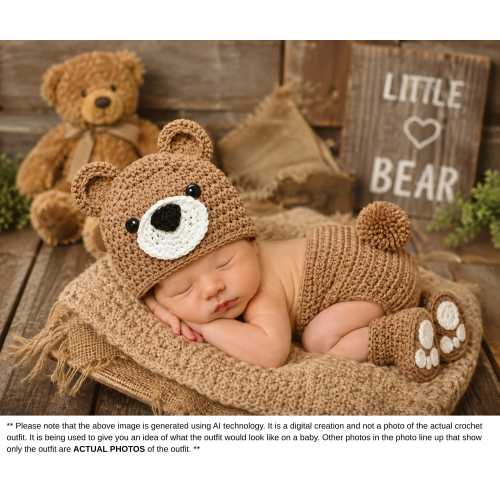 Baby Bear Crochet Hat and Diaper Cover, Newborn Bear Outfit, Baby Photo Prop Outfit, Halloween Costume, Baby Shower Gift, Baby Bear Hat