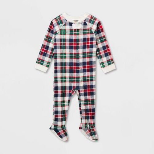 Baby Plaid Ribbed Holiday Matching Family Footed Pajamas - Wondershop™ Cream