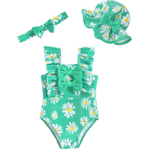 Baby Girl Swimsuit Infant Summer One-Piece Bathing Suit with Hat Ruffle Beach Tankini Bikini Toddler Swimwear