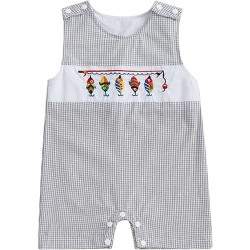 Arvbitana Newborn Baby Boys Sleeveless Seersucker Romper One Piece Straps Overalls Striped Jumpsuit Summer Smocked Clothes