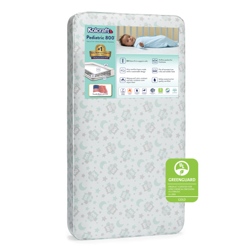 Kolcraft Pediatric 800 Extra Firm Baby Crib & Toddler Mattress, 80 Coil, Waterproof, Gray