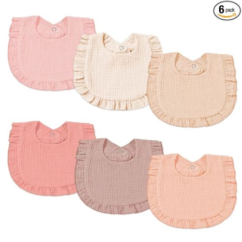 6 Pack Muslin Baby Bibs for Baby Girls, Muslin Bibs Drool Bandana Bibs (Sweet Pink)