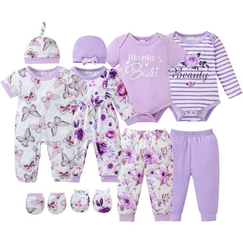 NZRVAWS Baby Girl Clothes Preemie Newborn Layette Essential Outfits Gift Infant Bodysuits Pants 12 Pieces 0-12 Months