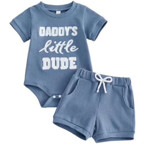 Tsultryofs Baby Boy Summer Clothes Newborn Infant Outfit Letter Embroidery Print Short Sleeve Romper with Shorts 2Pcs Set