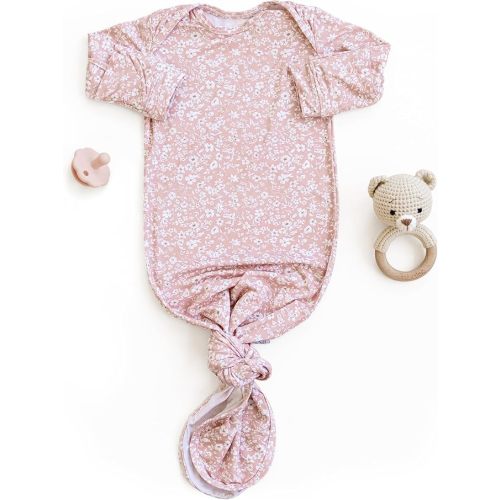 Sorrel + Fern Baby Gown – Super Soft Knotted Gown with Bottom Tie and Hand Mittens – For Baby Boys and Girls, Infant, Newborn