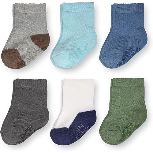 Fruit of the Loom Baby 6-Pack All Weather Crew-Length Socks, Mesh & Thermal Stretch - Unisex, Girls, Boys (0-6 Months, Modern Blue)