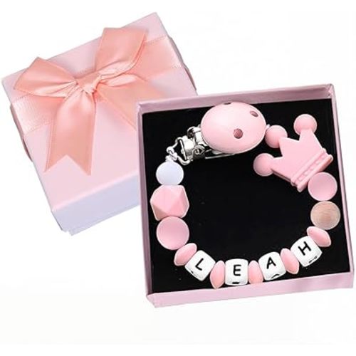 Custom Pacifier Clip with Name, Personalized Pacifier Clip with Box for Newborn Gift Baby Gift (Silicone)